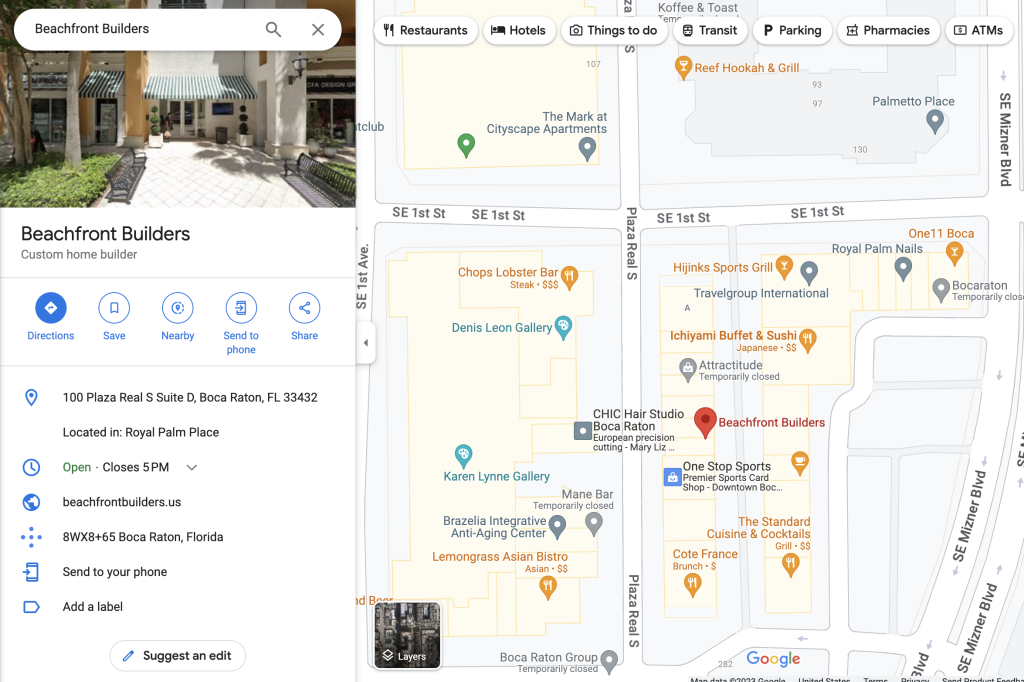 Beachfront Builders opens a new office in Boca Raton, Florida.